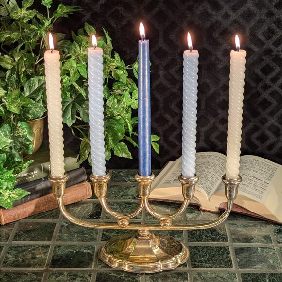 Vintage Five Light Silver Plate Menorah Candelabra, Yahrzeit, Sabbath, Kabbalah - Picture 1 of 8